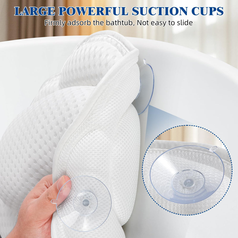Afitton bath pillow includes a laundry bag for easy machine washing.