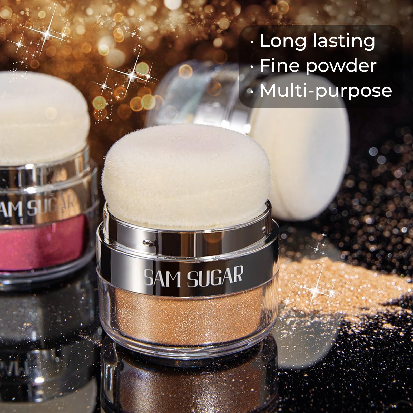 Afmicat Body Shimmer Powder compact open shows texture and color options.