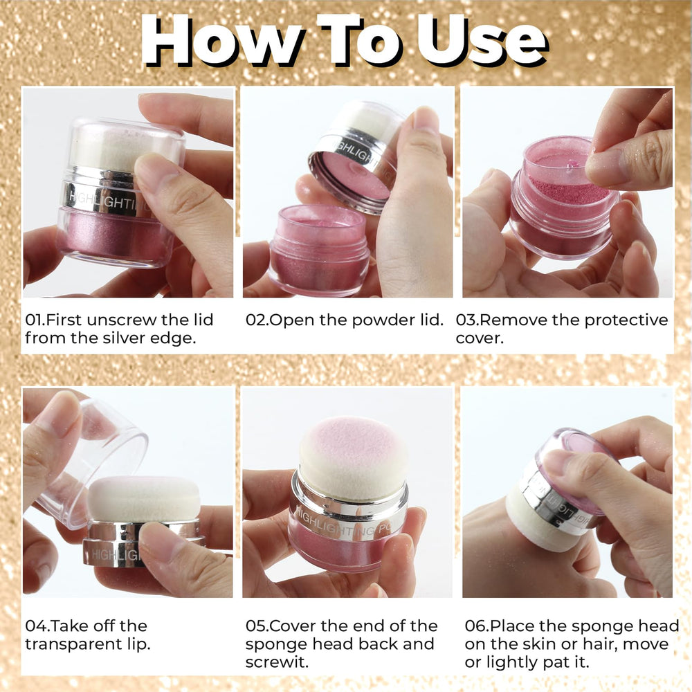 Afmicat Body Shimmer Powder on hair and eyes adds subtle, festival-ready sparkle.