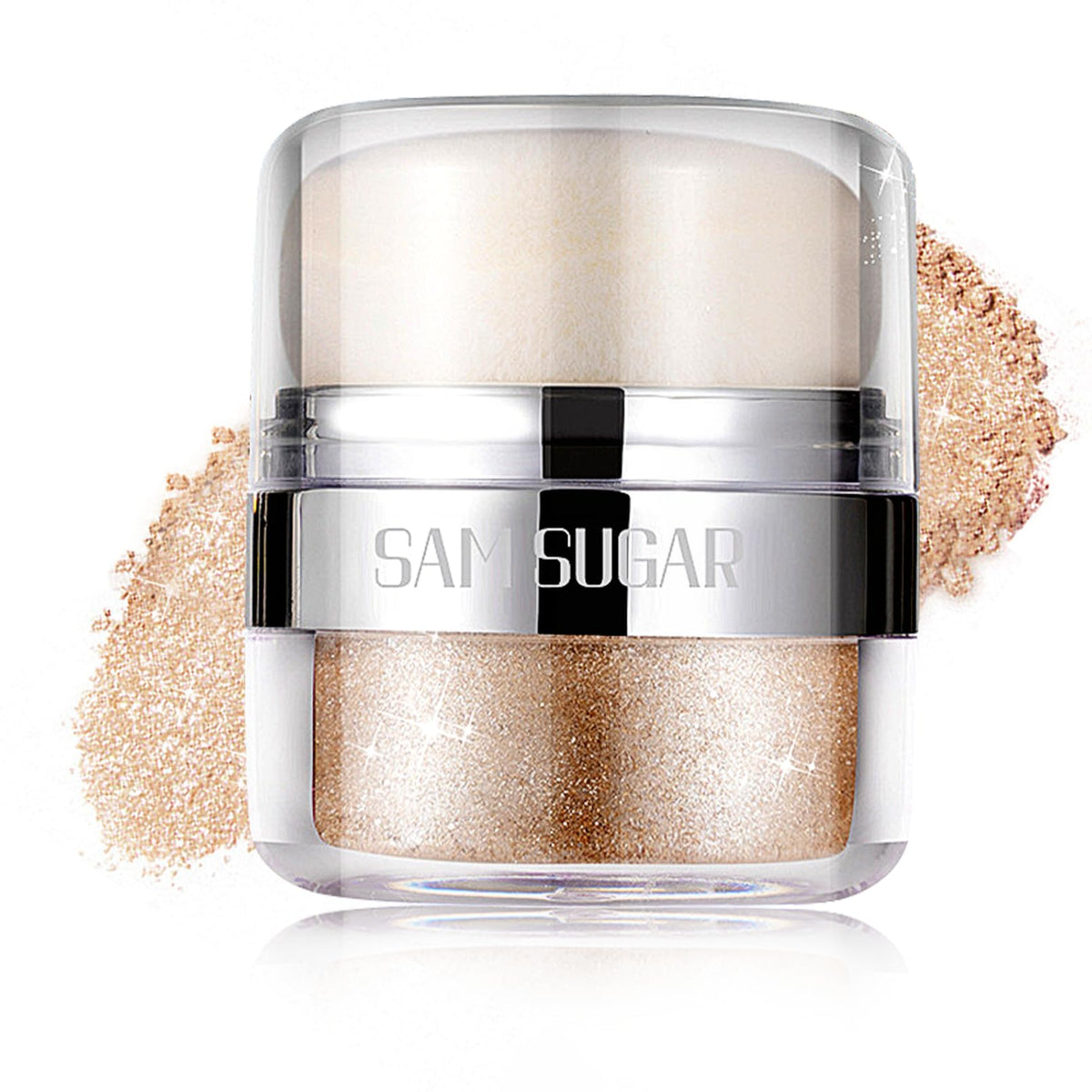 Afmicat Body Shimmer Powder packaging shown for easy, on-the-go radiant glow.