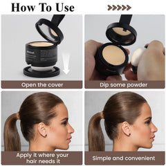 afmicat Instant Hairline Powder application on roots conceals thinning areas.