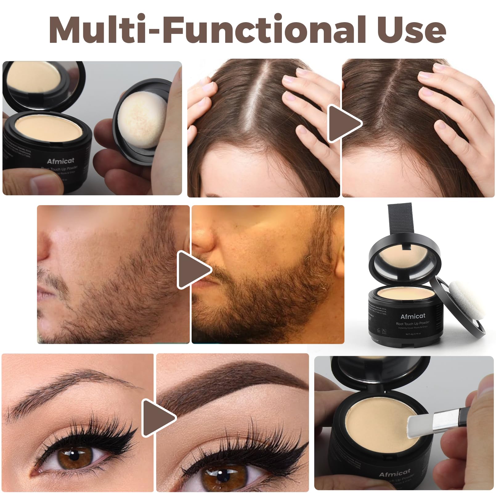 afmicat Instant Hairline Powder swatch light blonde matches gray coverage.