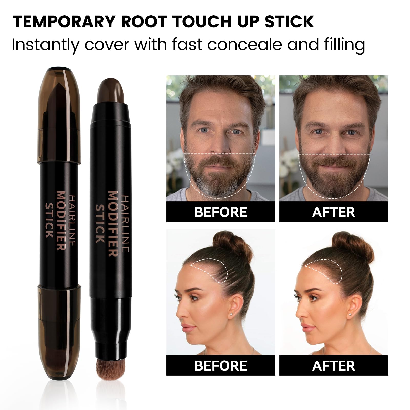 AfmiCat root touch up stick dark brown shade blending into existing hair