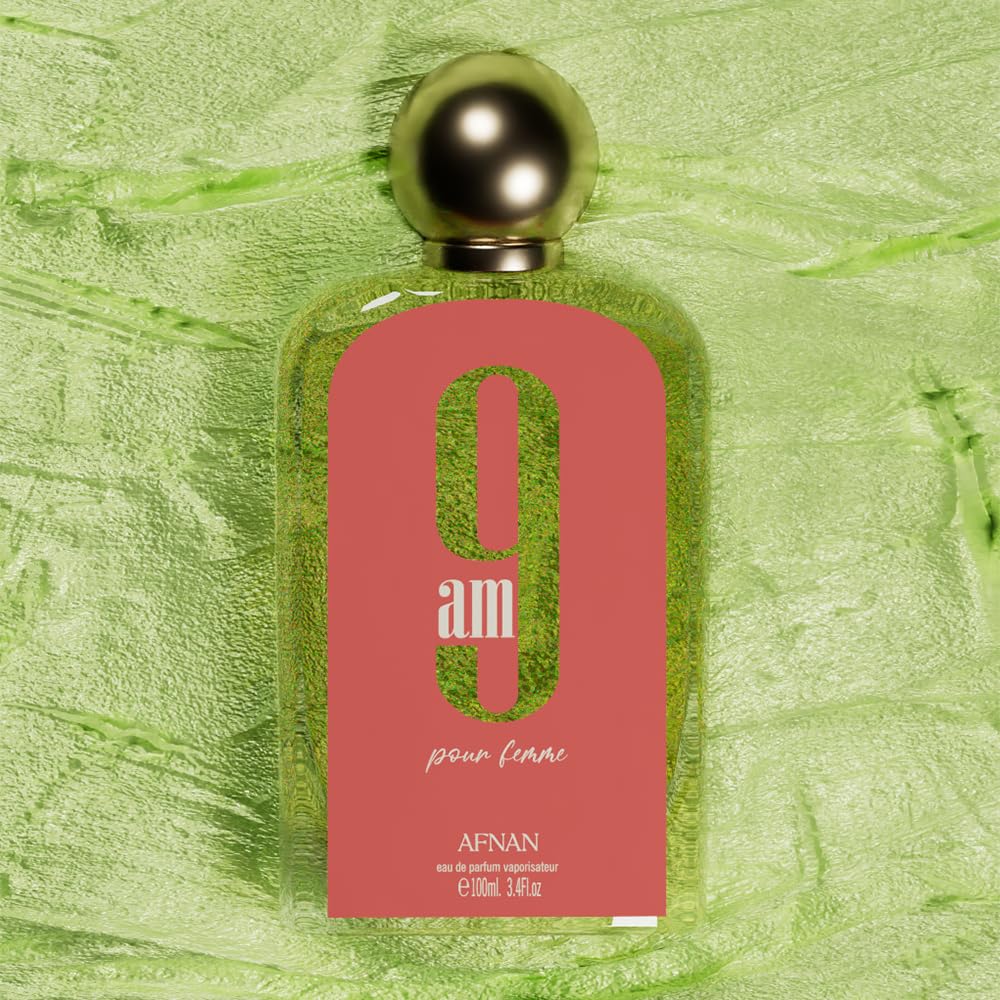 Afnan 9 AM Pour Femme label-detail emphasizes brand quality