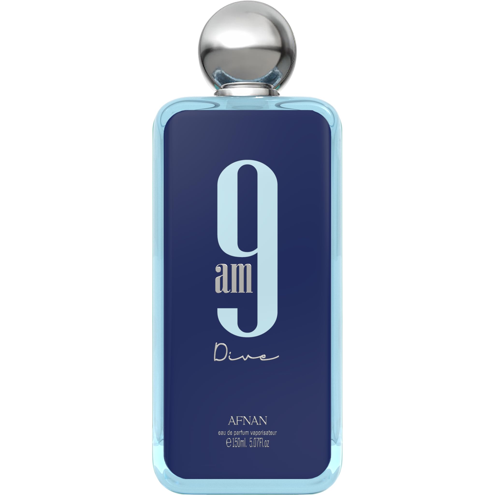 Afnan 9AM Dive bottle front view; versatile unisex fragrance for daily confidence.