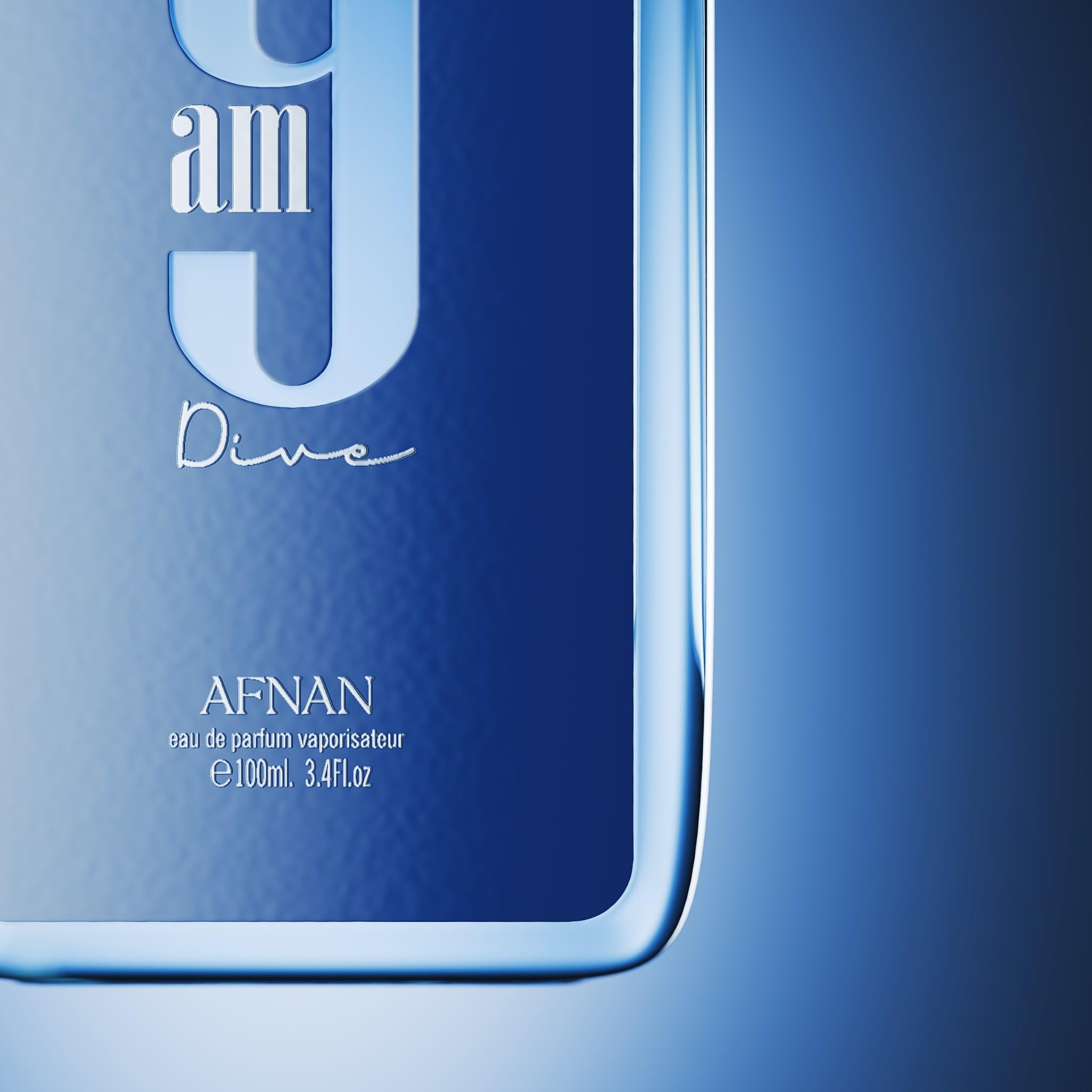Afnan 9 AM Dive label closeup shows clean typography and trust signals.
