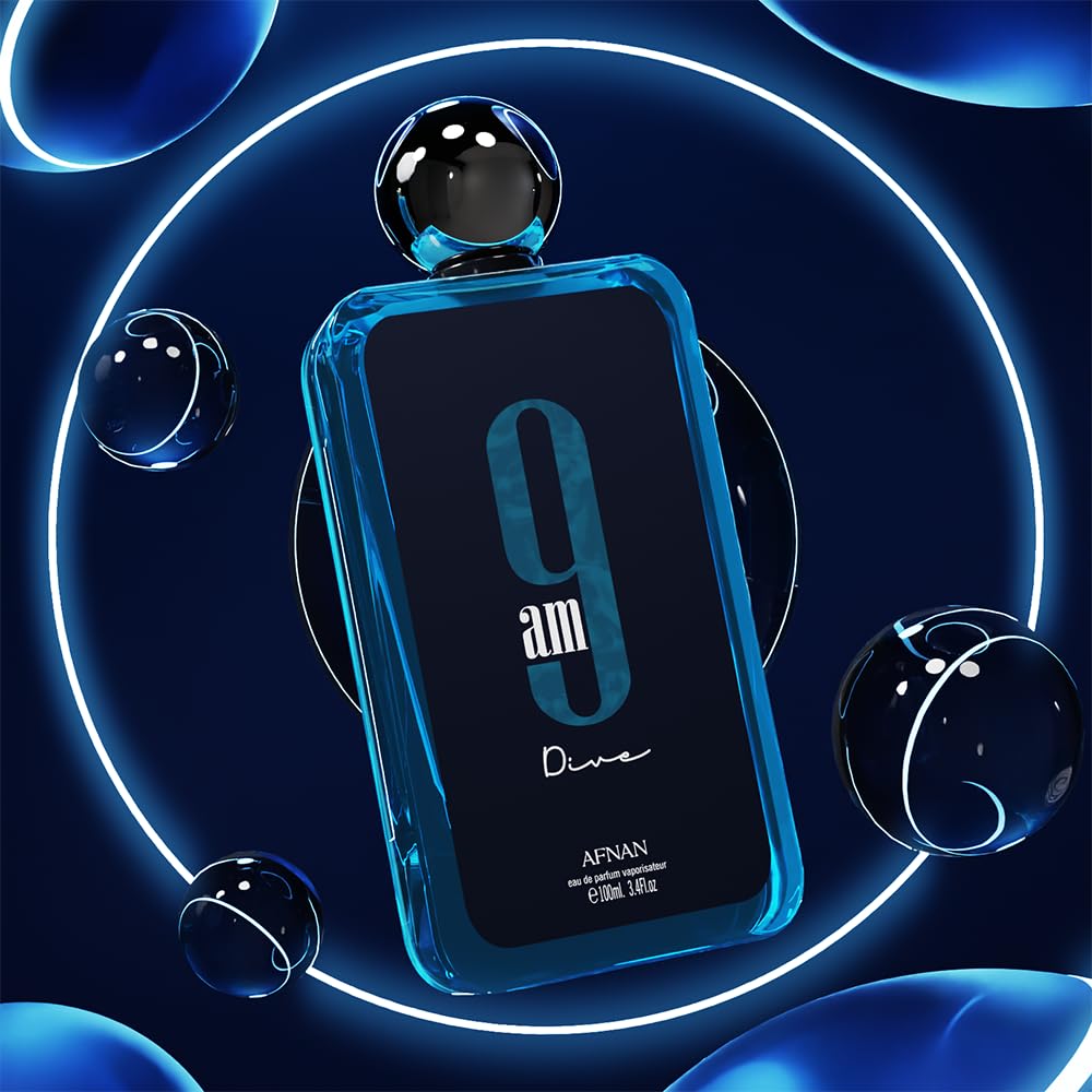Afnan 9 AM Dive packaging box presents gift-ready presentation and brand story.