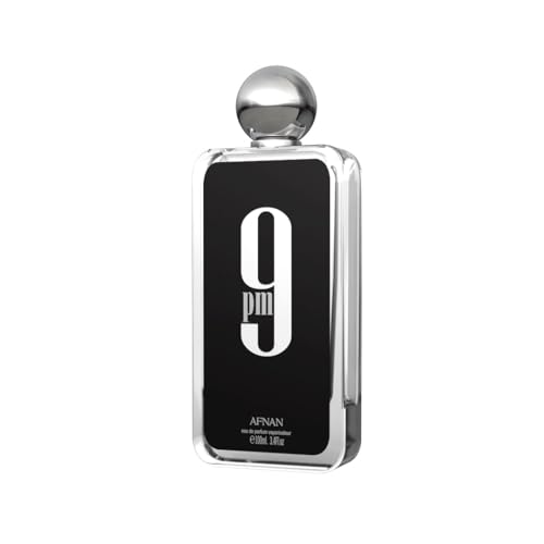 Afnan 9 PM for Men bottle close-up shows premium glass for luxury gifting.