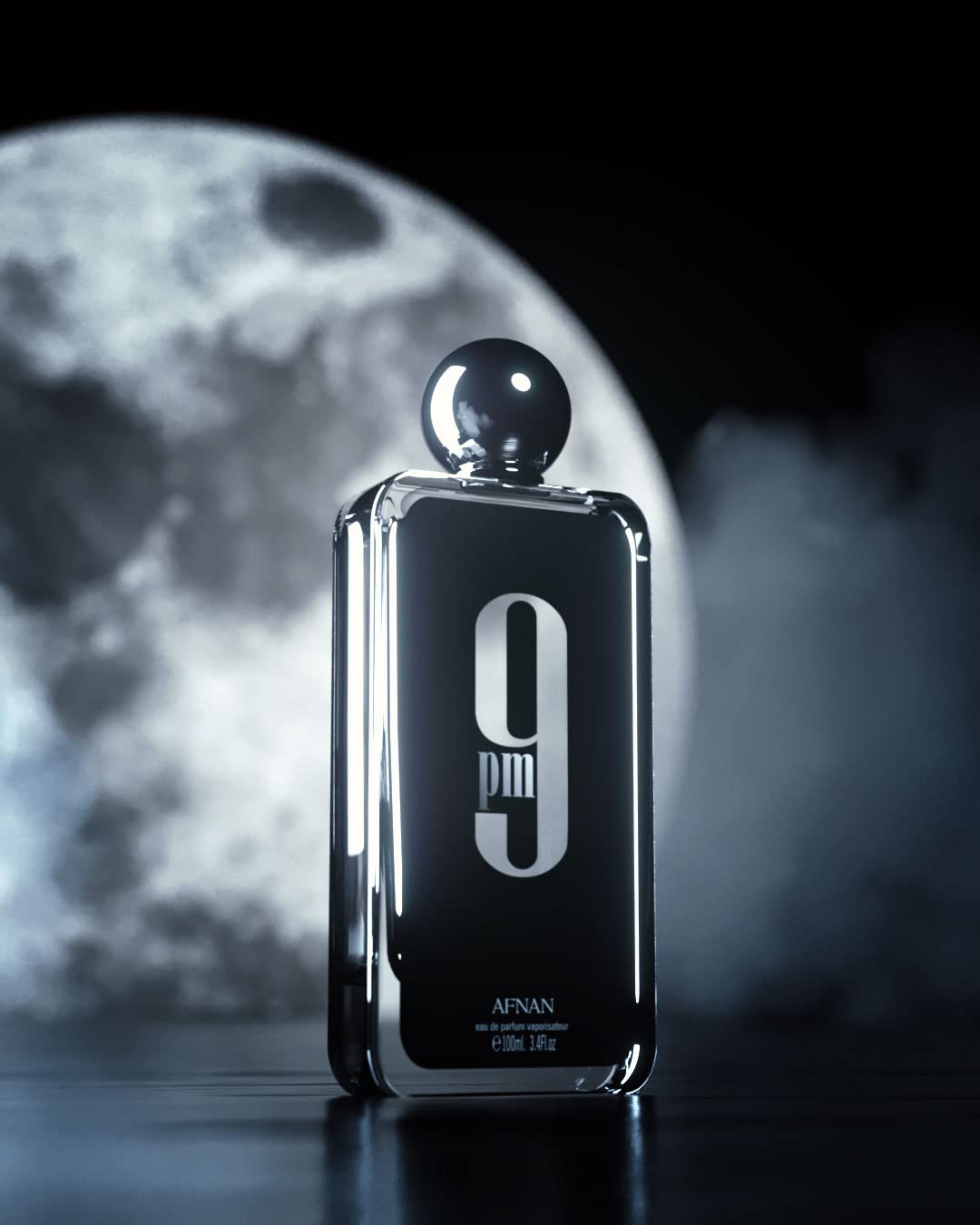 Afnan 9 PM for Men glass silhouette evokes a timeless masculine feel.
