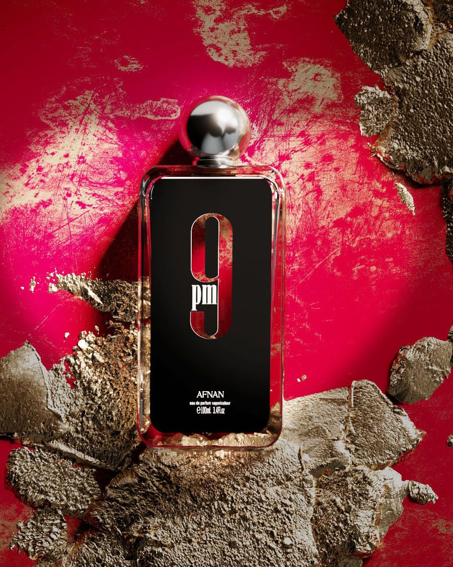Afnan 9 PM for Men logo embossing reinforces brand prestige.
