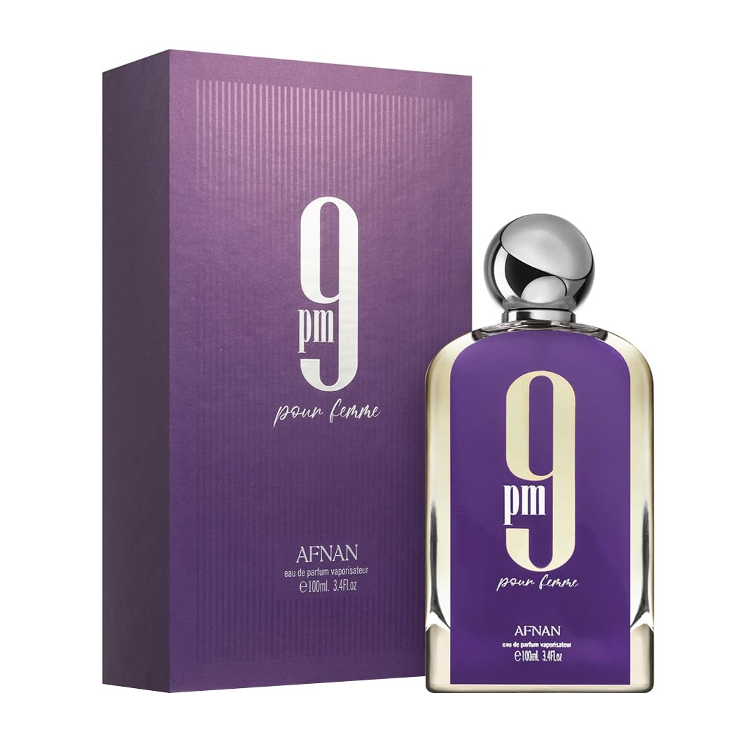 Afnan 9 PM Pour Femme cap-detail shot showcases premium bottle design for gifting.
