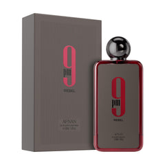 Afnan 9 PM Rebel middle notes cedarwood oakmoss vanilla evoke warm depth for evenings.