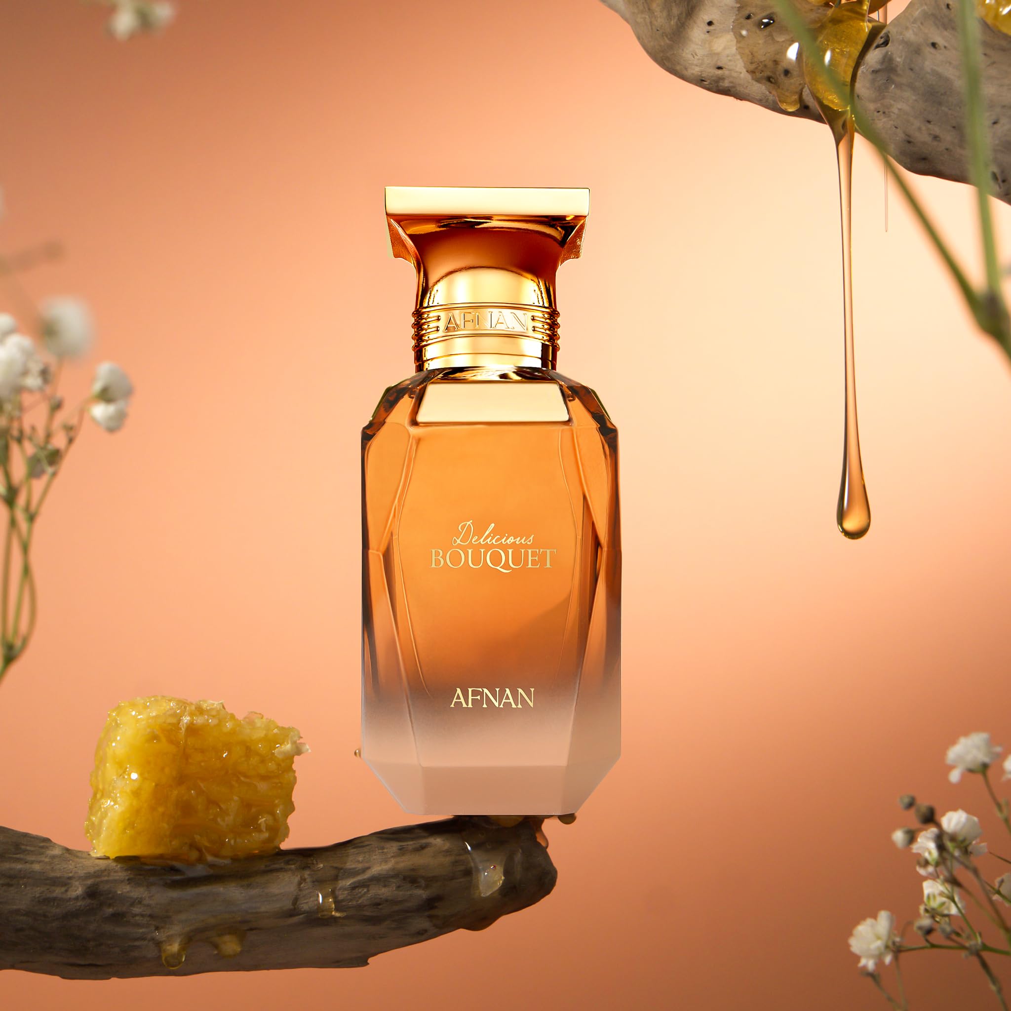 Afnan Delicious Bouquet side profile bottle highlights creamy vanilla core for cozy finishes.