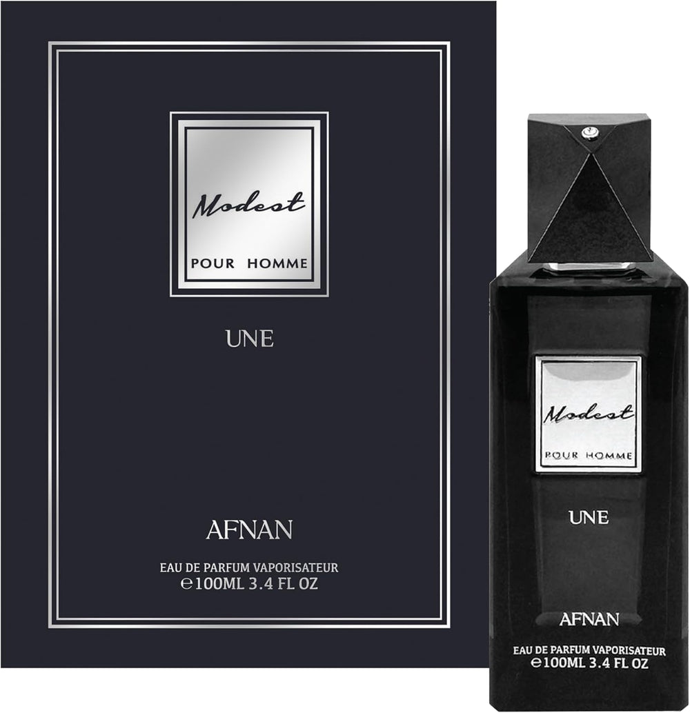 Afnan Modest Pour Homme base of ambroxan vetiver and patchouli for warmth
