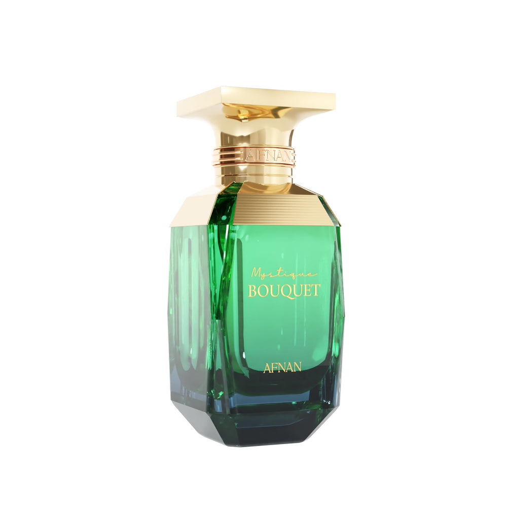 Afnan Mystique Bouquet base notes blend ambroxan and vanilla for a warm impression
