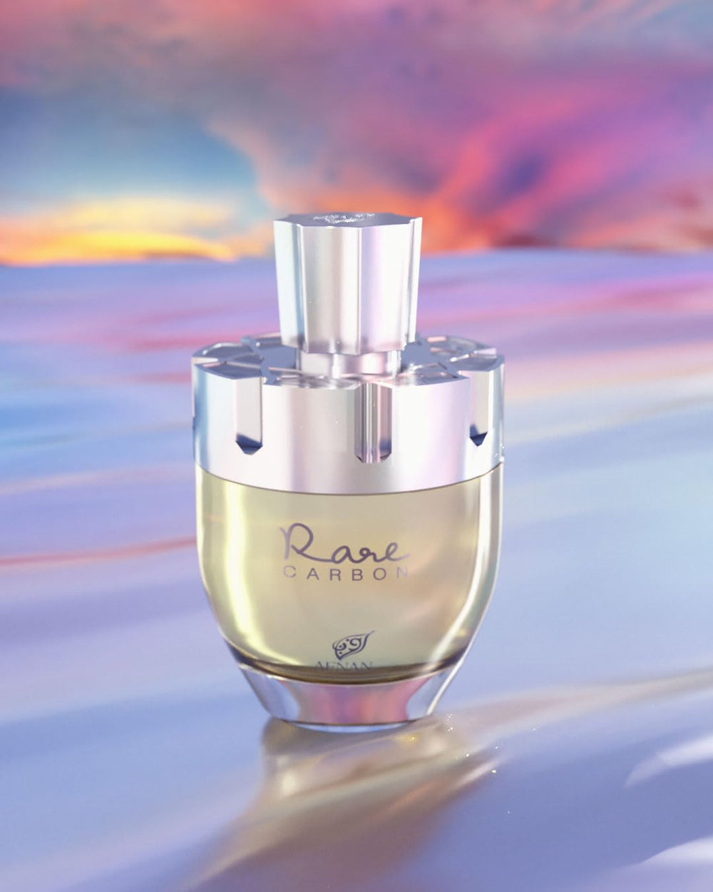 Afnan Rare Carbon base notes vetiver and amber promote a warm, lasting impression.