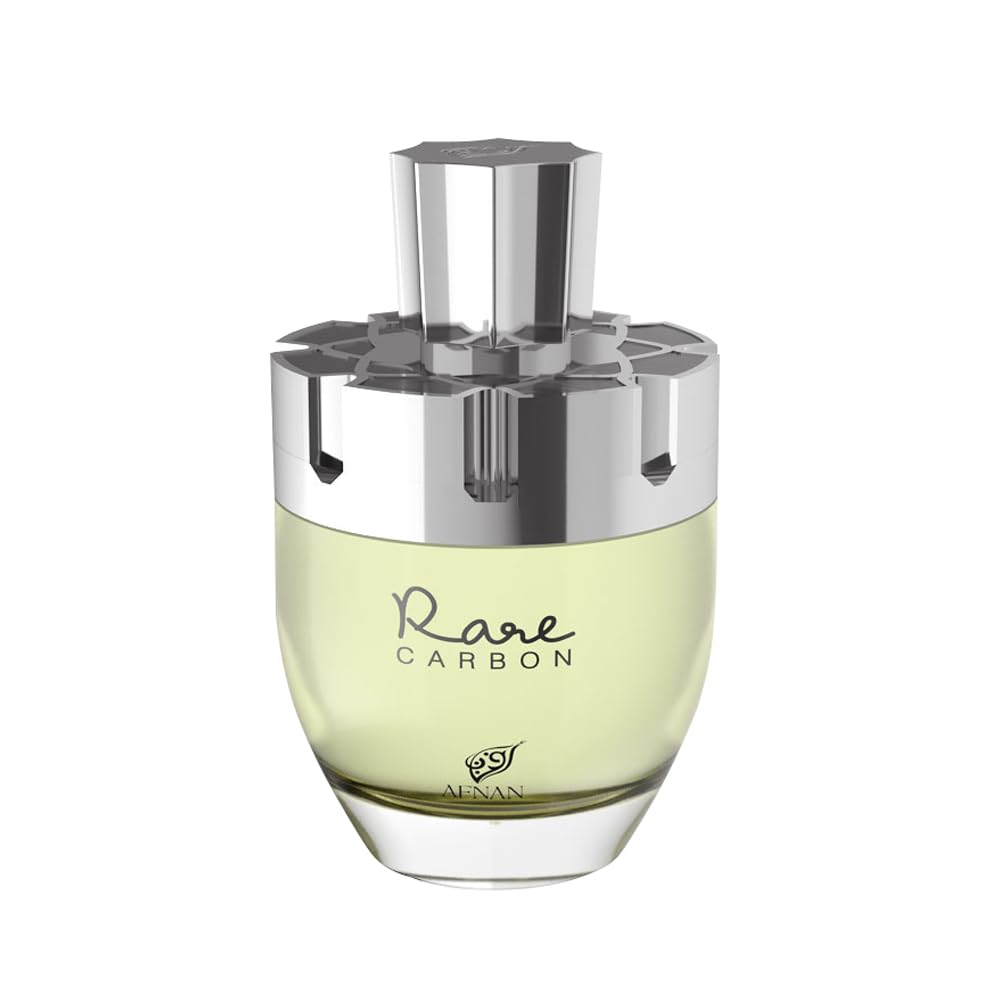 Afnan Rare Carbon bottle front highlights bold luxury for daily confidence.