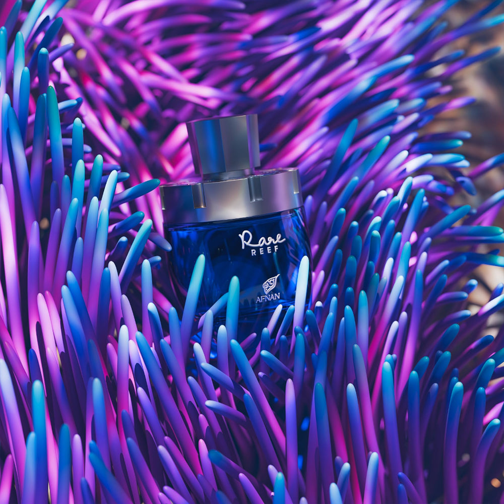 Afnan Rare Reef packaging box, luxury unisex appeal for everyday elegance.