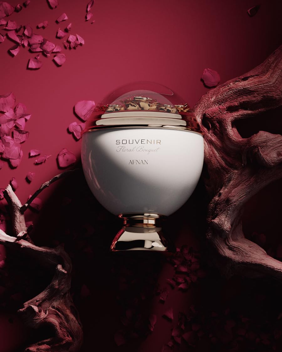Afnan Souvenir Floral Bouquet side view highlights the bottle silhouette for refined style.