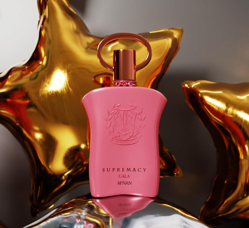 Afnan Supremacy Gala bottle side angle highlighting sleek curves for modern sophistication.