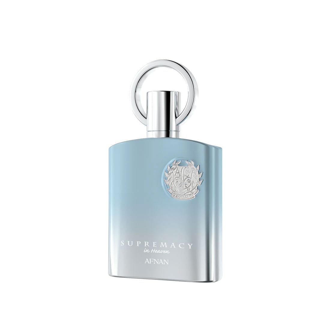 Afnan Supremacy In Heaven label closeup shows authentic branding and fragrance quality.
