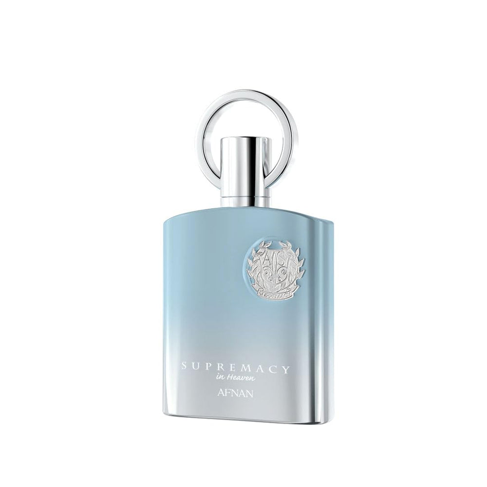 Afnan Supremacy In Heaven label closeup shows authentic branding and fragrance quality.
