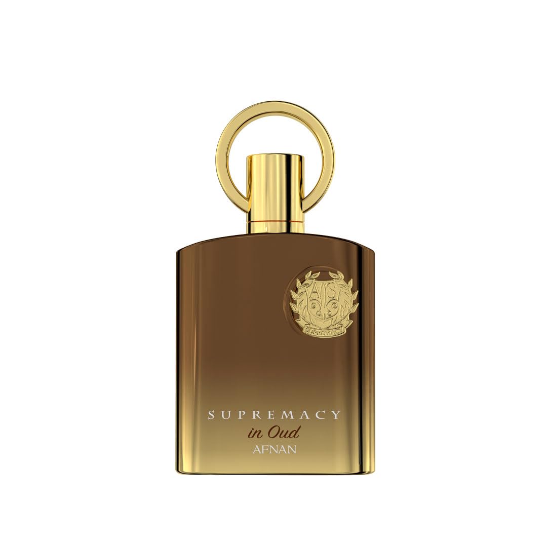 Afnan Supremacy in Oud bottle-front showcases premium presentation for gifting.