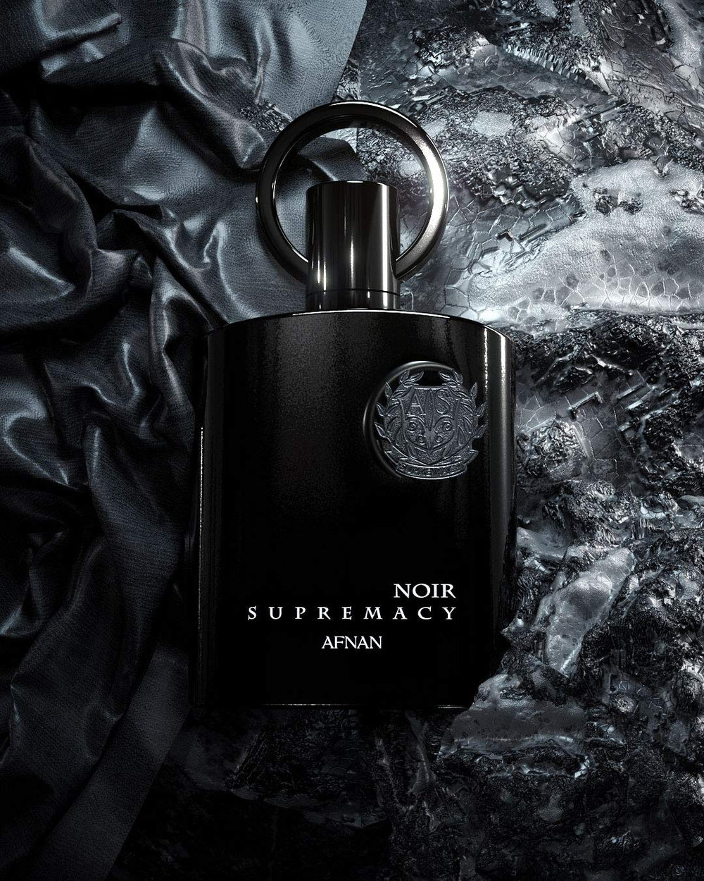 Afnan Supremacy Noir note map highlights pine and bergamot for vibrant opening.