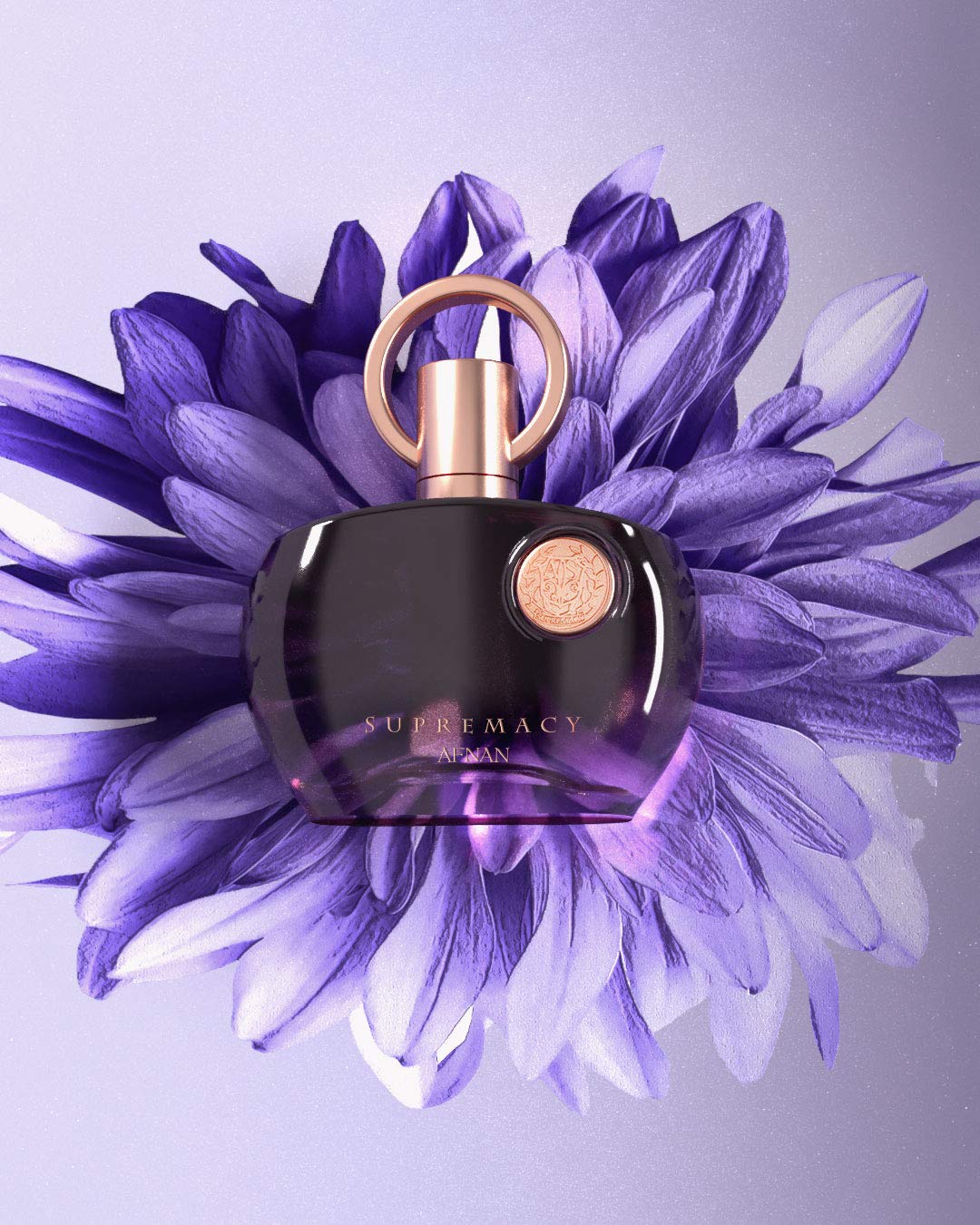 Afnan Supremacy Purple brand-logo close-up underscores luxury fragrance.