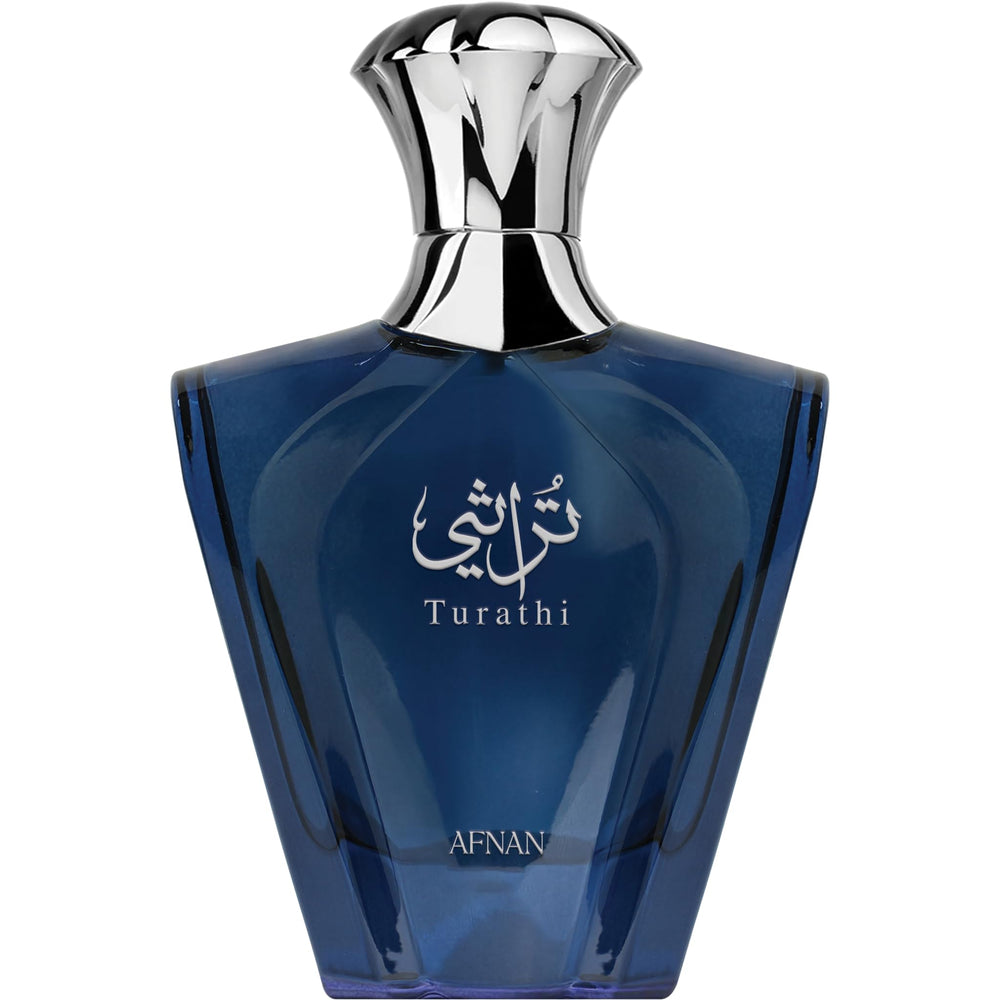 Afnan Turathi Blue EDP bottle front for everyday confident style.