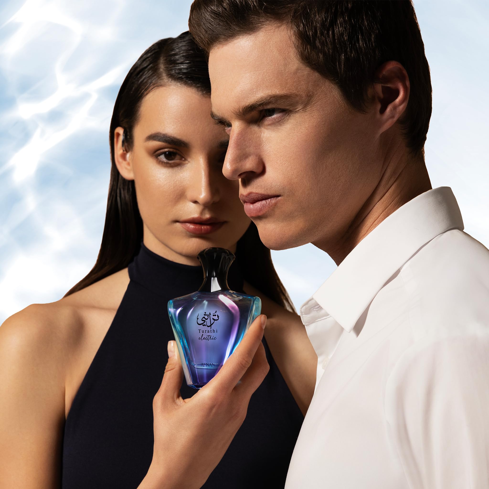 Afnan Turathi Electric base-notes image with vanilla, amber, musk for a warm, lasting trail.