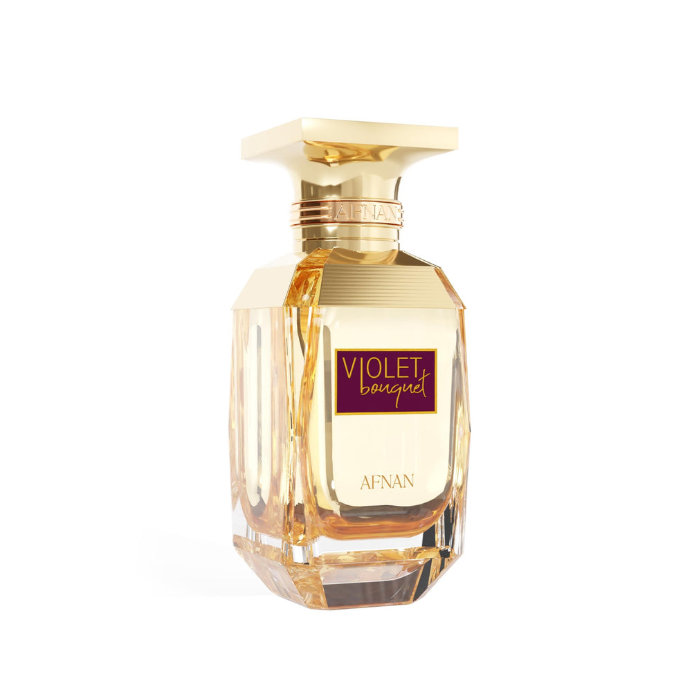 Afnan Violet Bouquet packaging box communicates gift-ready elegance for occasions.