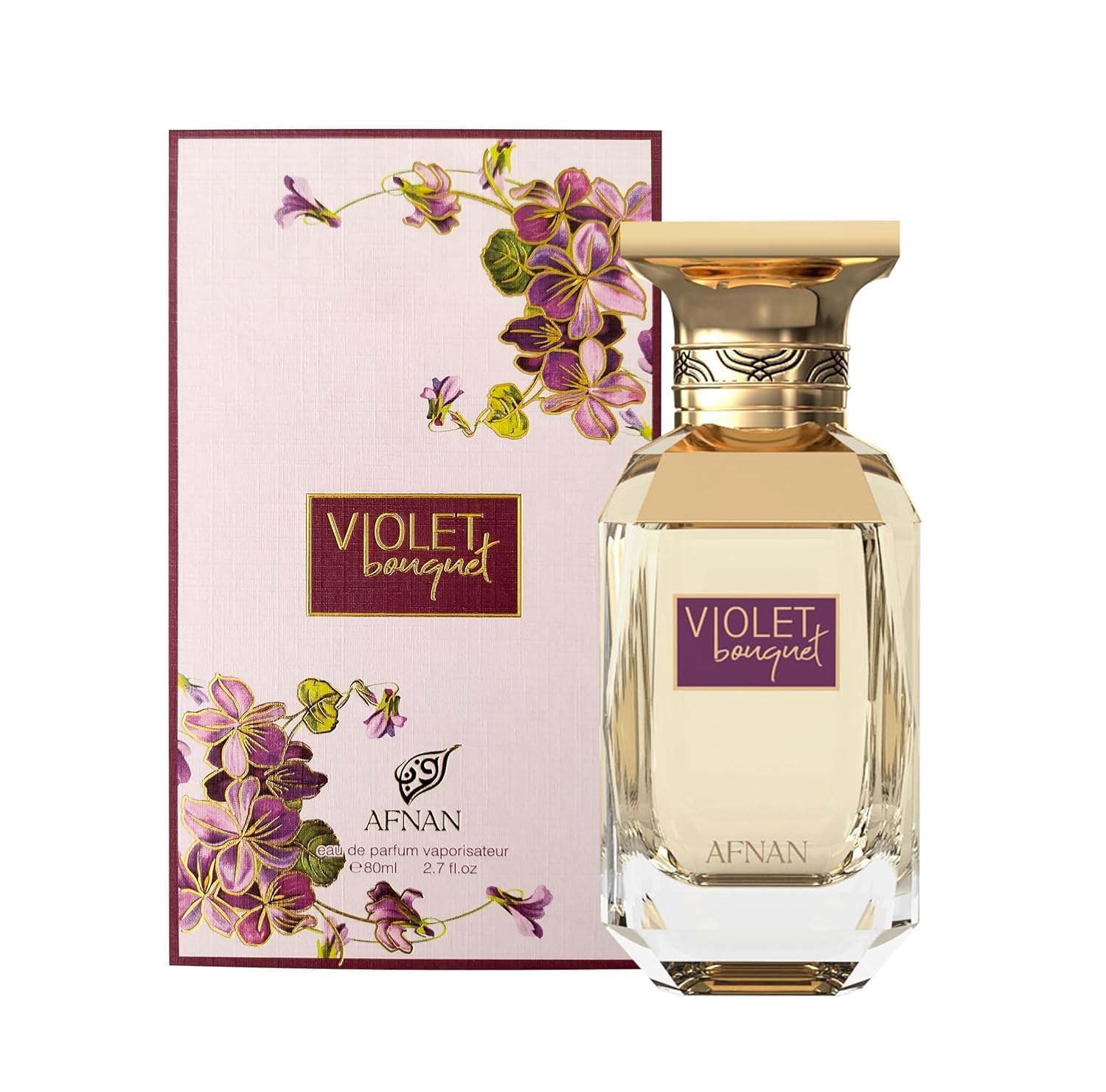 Afnan Violet Bouquet dispensing spray captures smooth application and instant freshness.