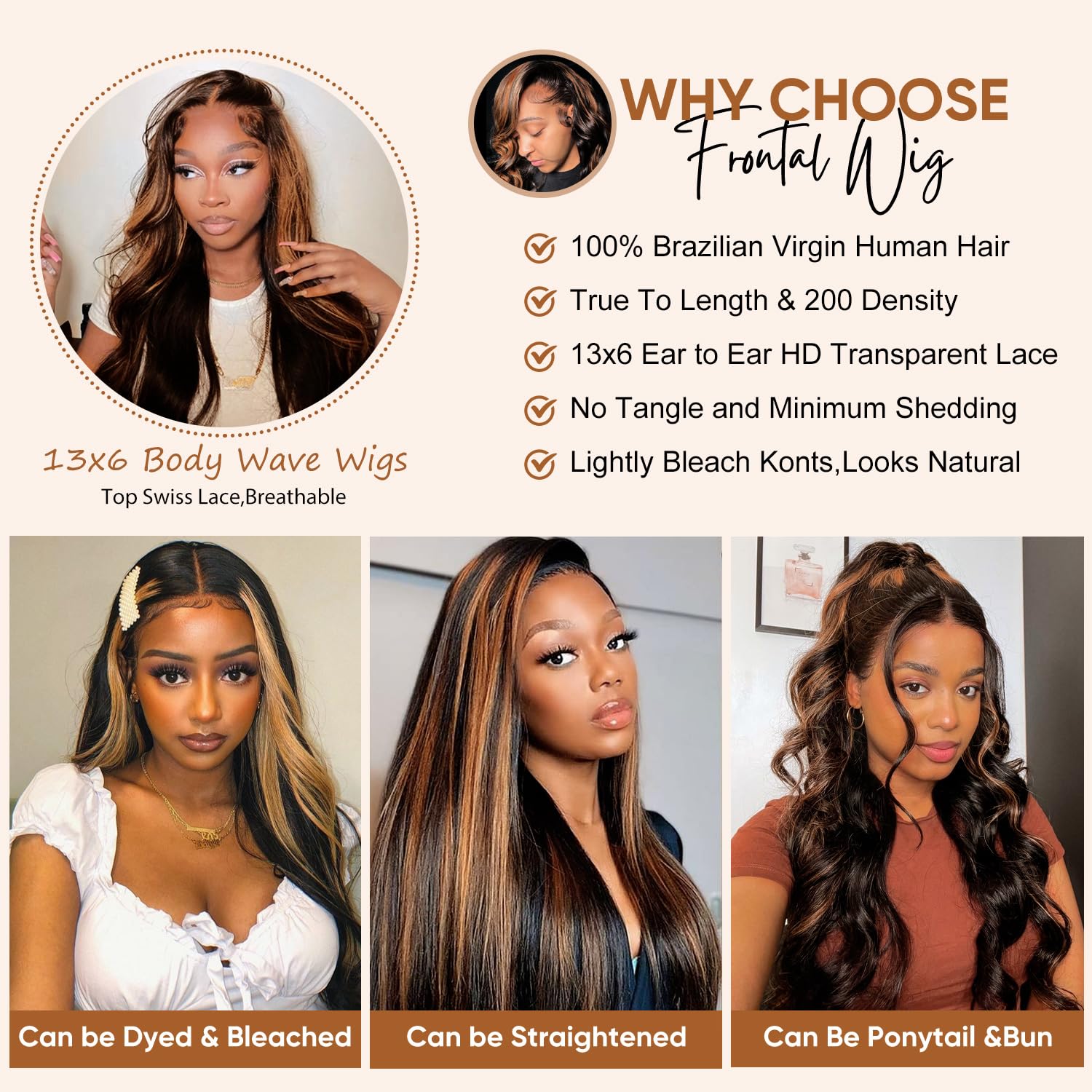 Afribye 30-inch highlight ombre lace-front wig with 200% density for fuller volume