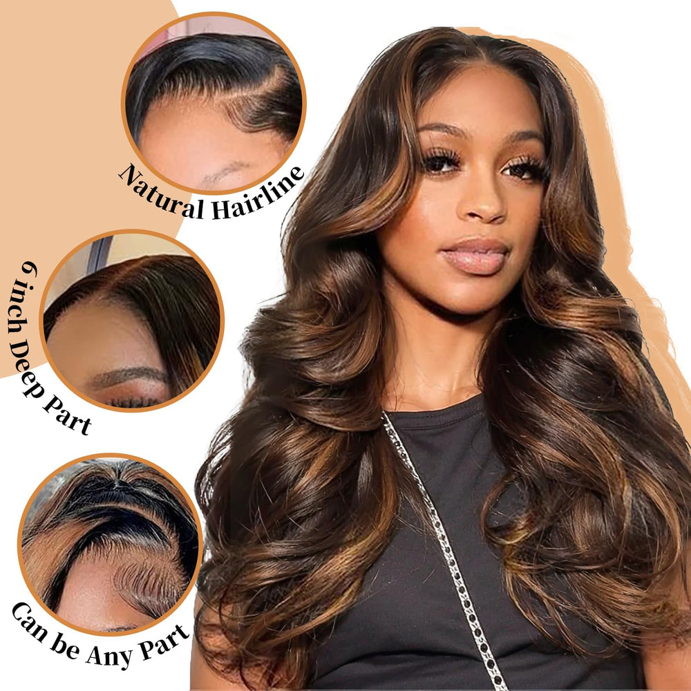Afribye 30-inch highlight ombre lace-front wig pre-plucked hairline for seamless parting