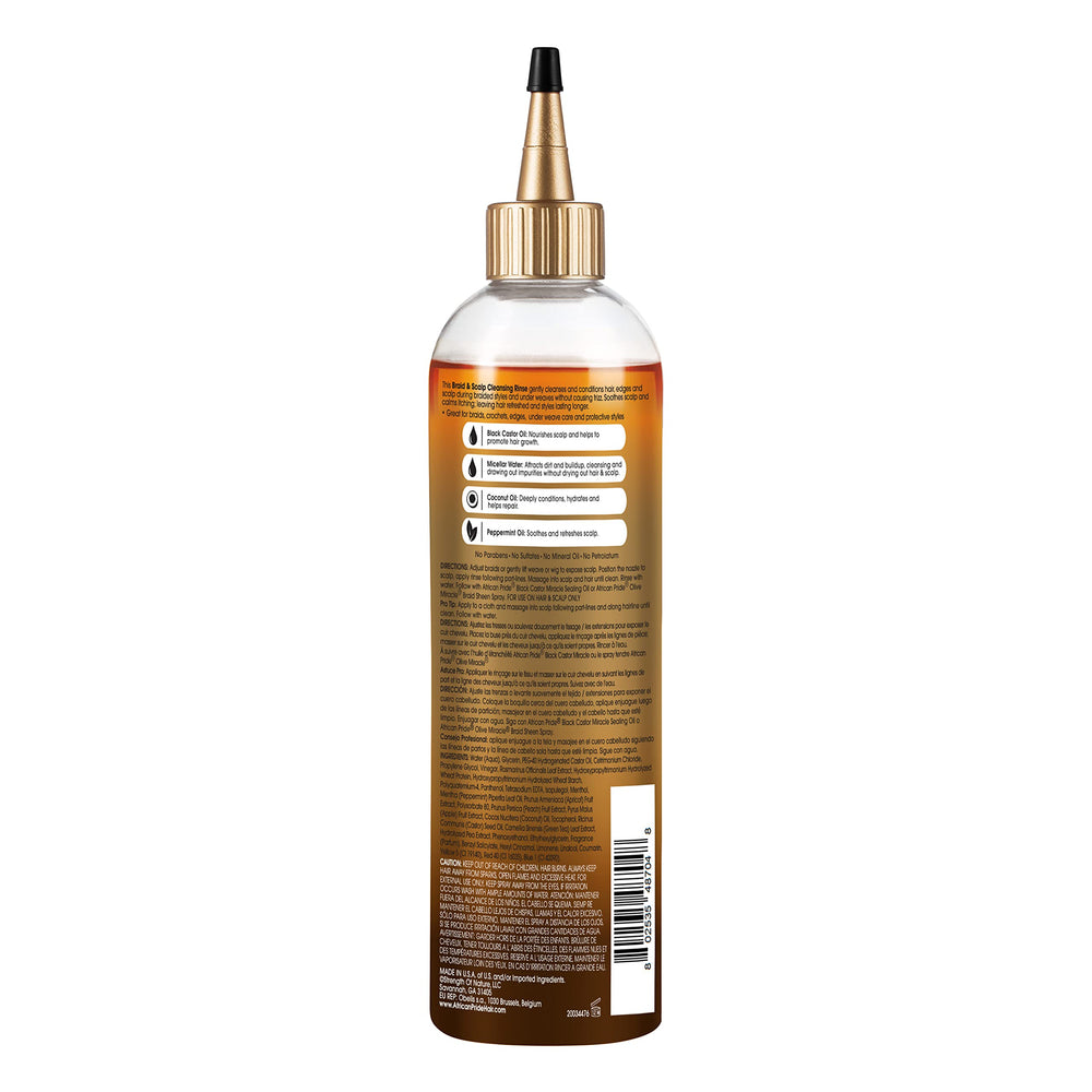 African Pride braid rinse nozzle application demonstrates targeted scalp coverage for braids.