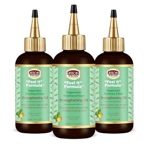 African Pride Feel It Formula Oil bottle pour for easy scalp application.
