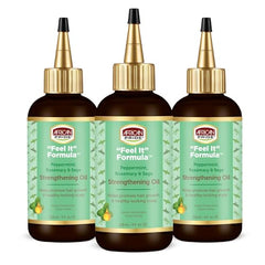 African Pride Feel It Formula Oil bottle pour for easy scalp application.