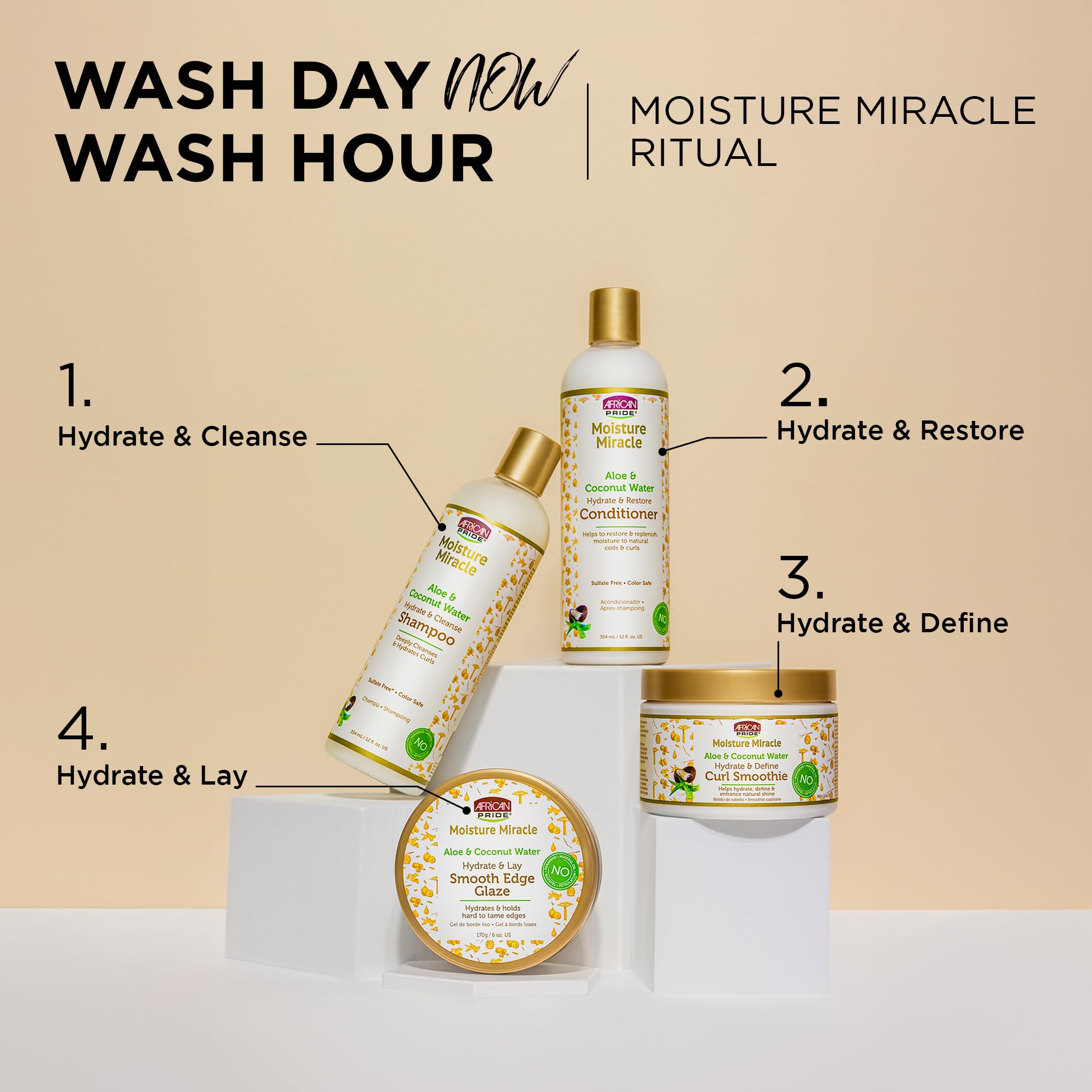 African Pride Moisture Miracle shampoo in hand showing creamy texture ideal for detangling.