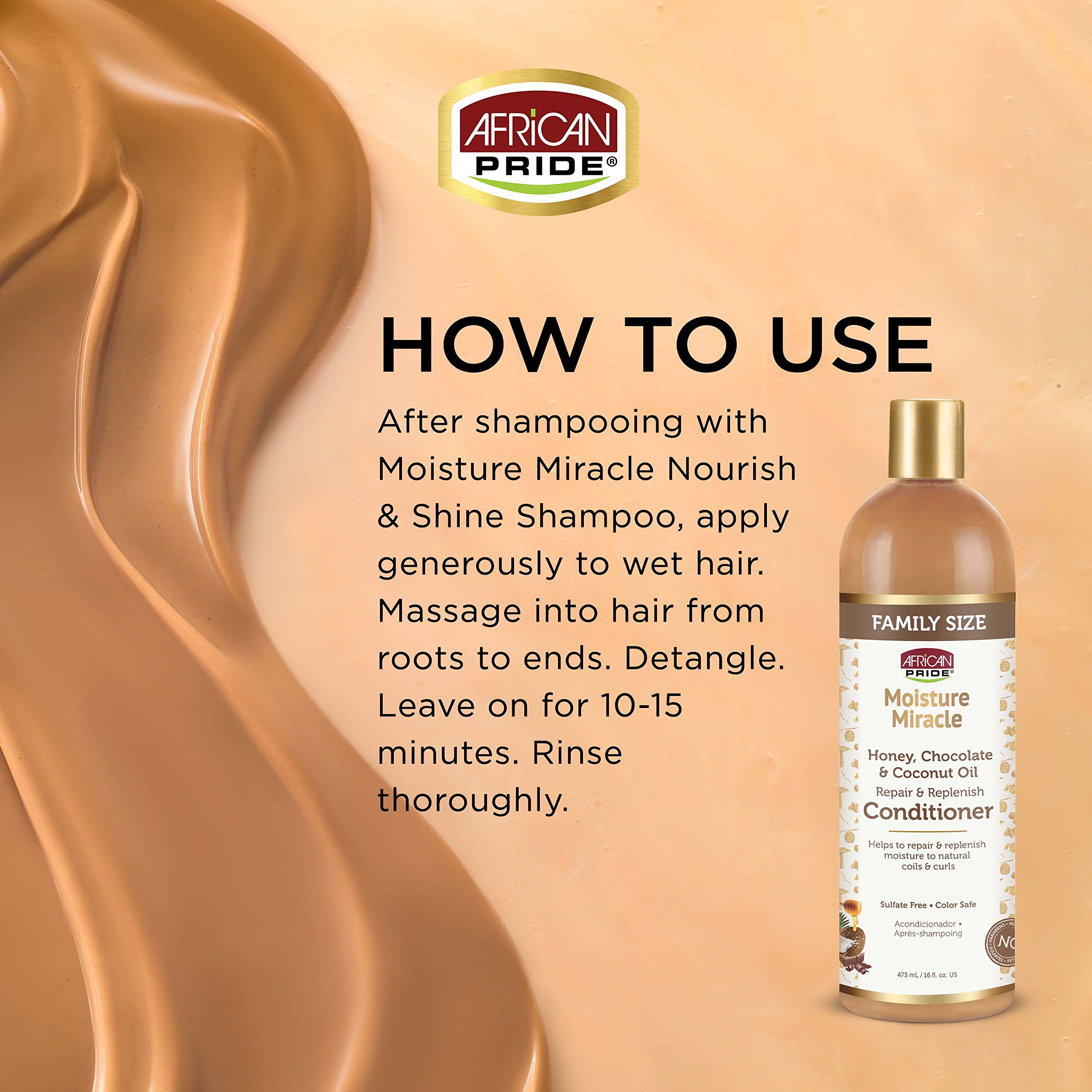 African Pride Moisture Miracle coils-wet-hair shows curl definition during wash day.
