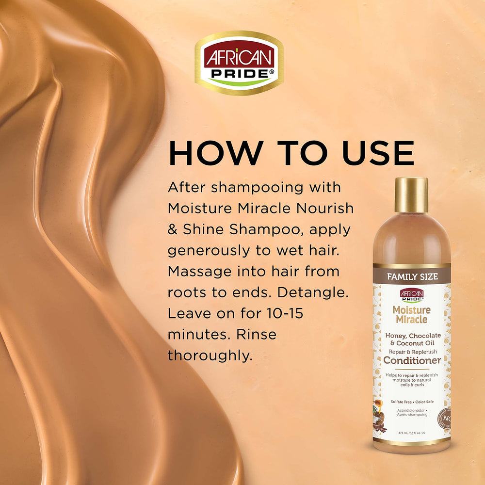 African Pride Moisture Miracle coils-wet-hair shows curl definition during wash day.