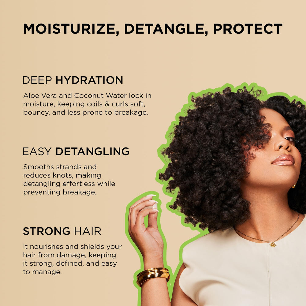 African Pride Moisture Miracle detangler pour demonstrates easy application on hair.