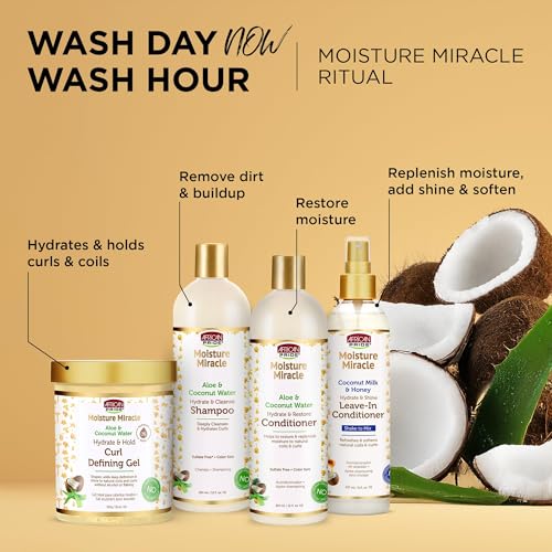 Frizz control and healthy shine on curly hair with Moisture Miracle gel.