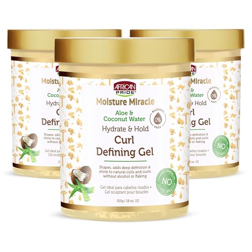 African Pride Moisture Miracle gel bottle delivers hydrating hold for curls.