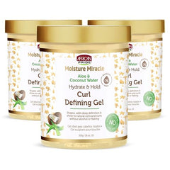 African Pride Moisture Miracle gel bottle delivers hydrating hold for curls.