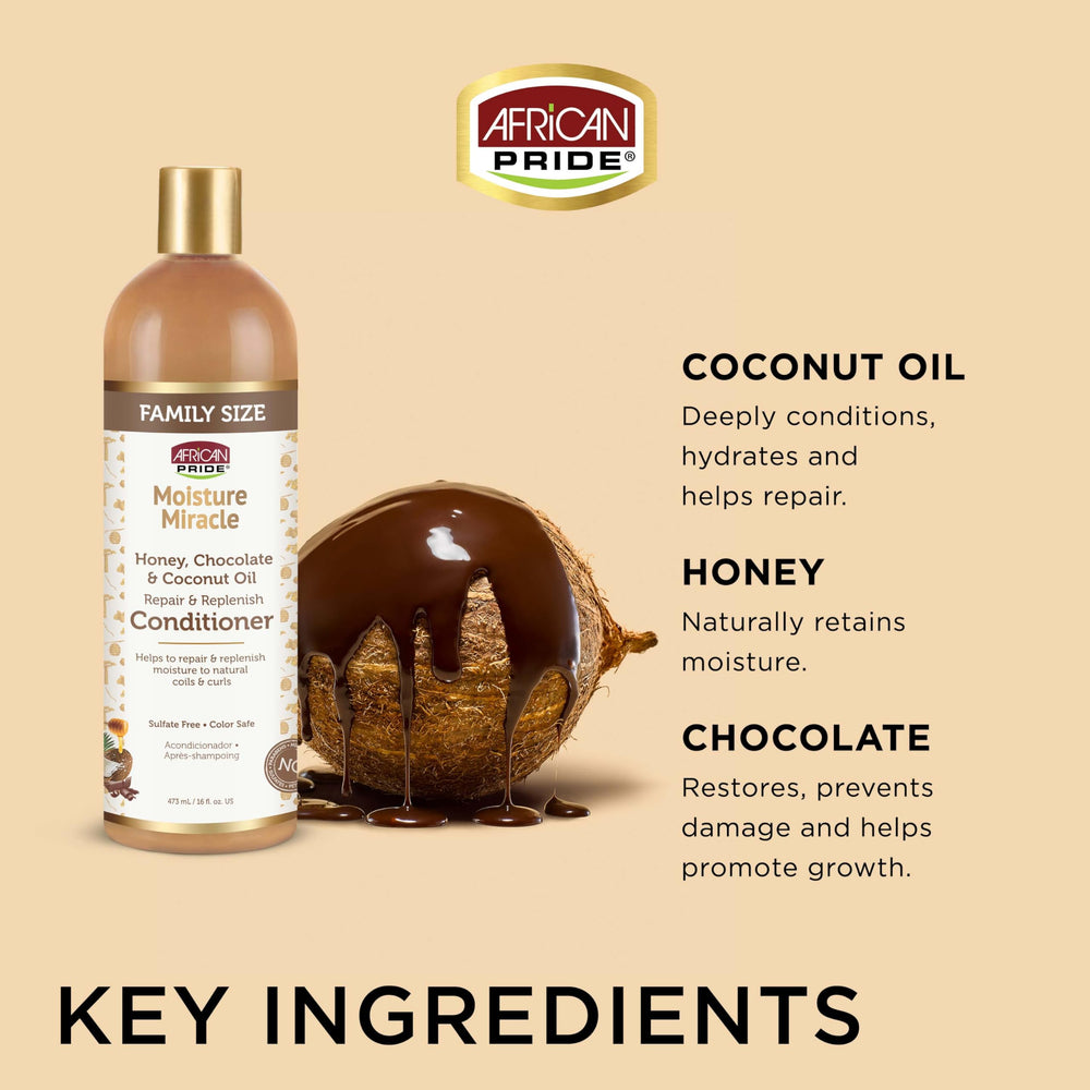 African Pride Moisture Miracle lather-rinse captures cleansing without stripping natural oils.