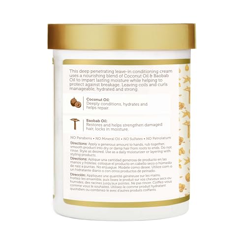 African Pride Moisture Miracle Leave-In coconut oil ingredient emphasizes deep conditioning benefits.
