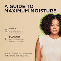 African Pride Moisture Miracle Leave-In hands application demonstrates easy distribution.