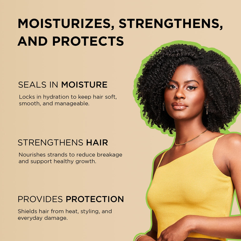 African Pride Moisture Miracle Oil argan oil detail highlights shine and smooth cuticles for sleek strands