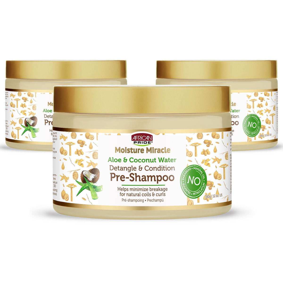 African Pride Moisture Miracle Detangler bottle front showing easy detangling prep.